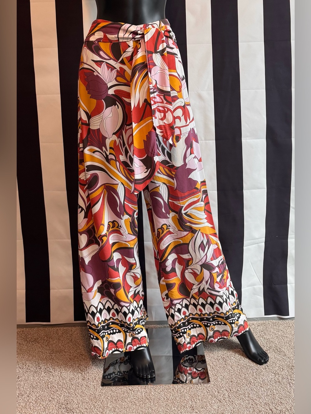 Motivi Multicolor Swirl-Print Wide Leg Palazzo Pants - Red, Pink, Yellow